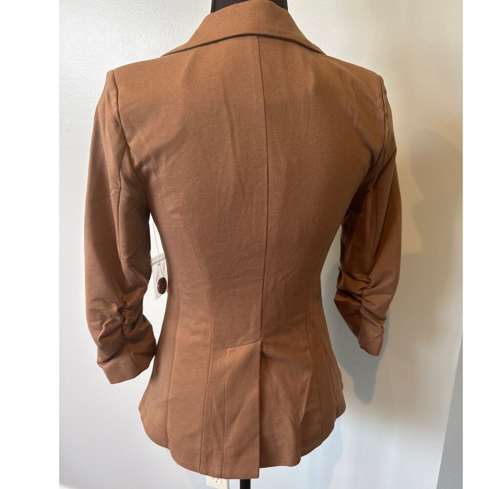 ModCloth Fine and Sandy Jersey Knit 3/4 Sleeve Blazer Tan Women's Size XXS NWT - Picture 3 of 8